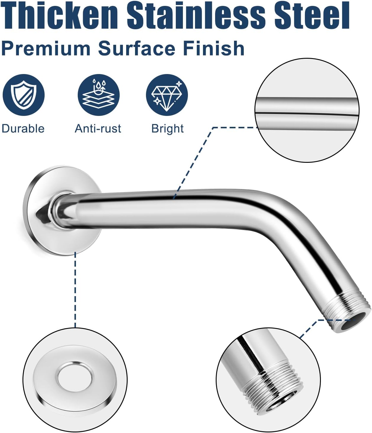 10 Inch Chrome Shower Arm with Flange - Durable Wall Mount Replacement