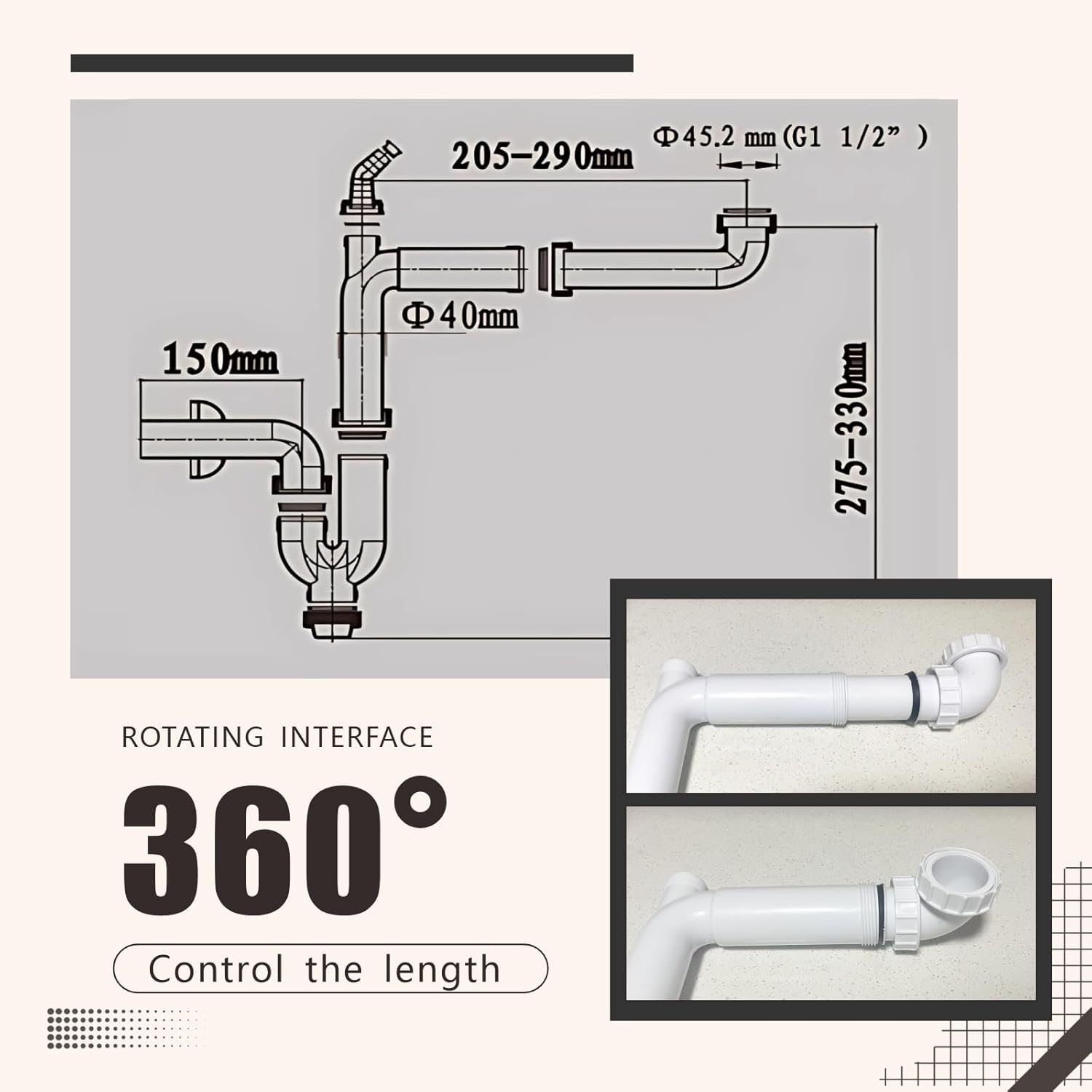 Universal Sink Drain Kit with P Trap for Kitchen and Bathroom White