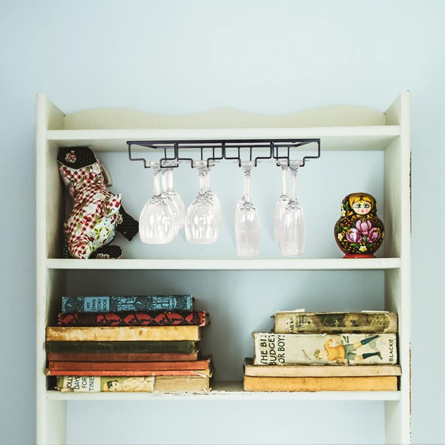4 Rows Wine Glass Rack Under Cabinet 2 Packs Stemware Holder