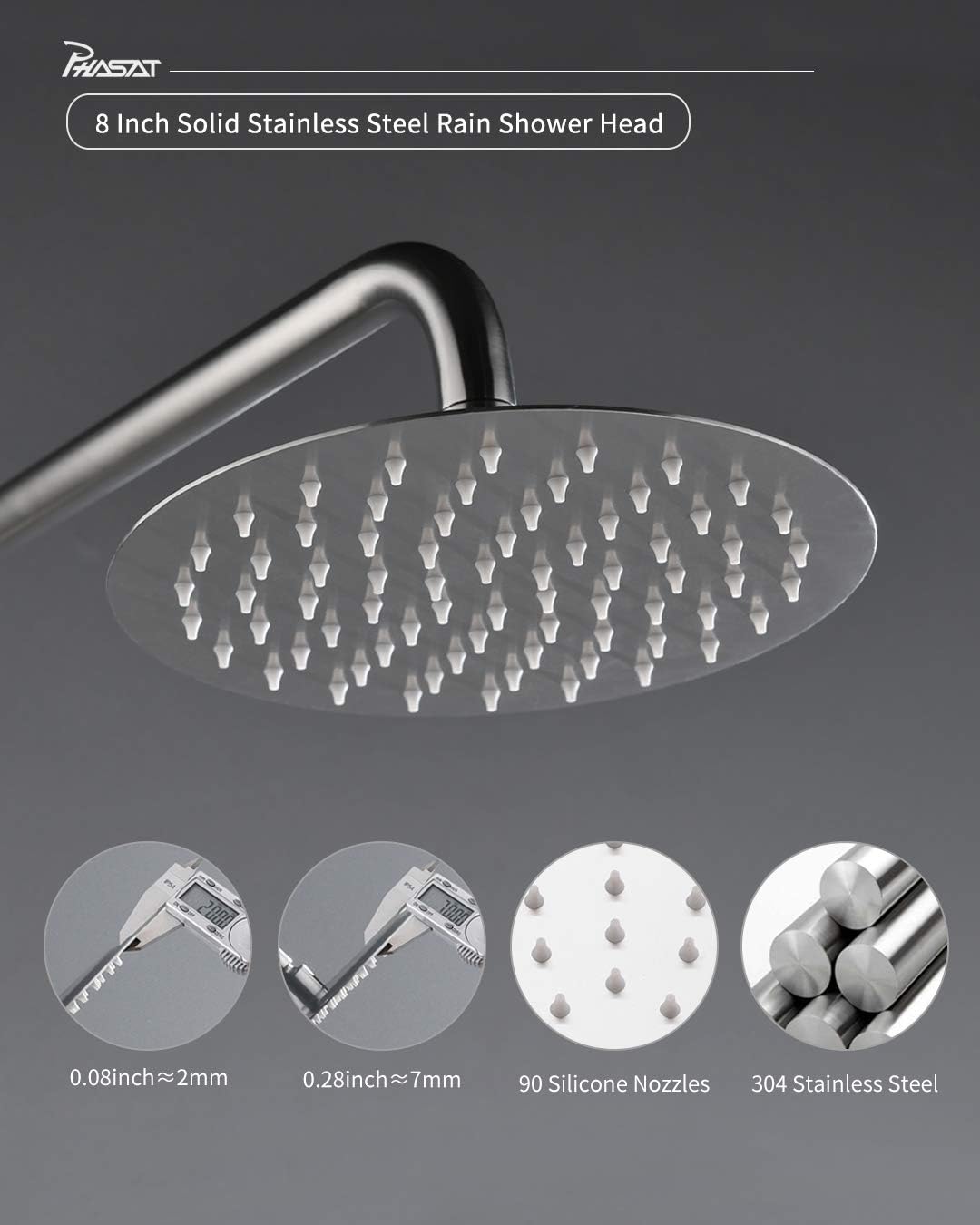 PHASAT 304 Stainless Steel 3 Function Shower Set