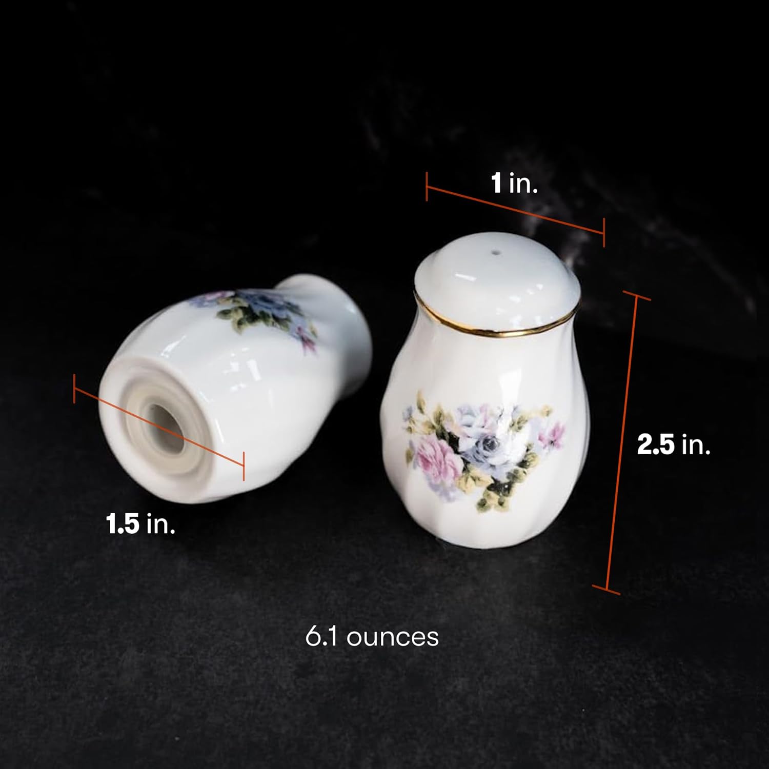 Lynns Serafina Floral Salt Pepper Set Purple 24K Gold Porcelain