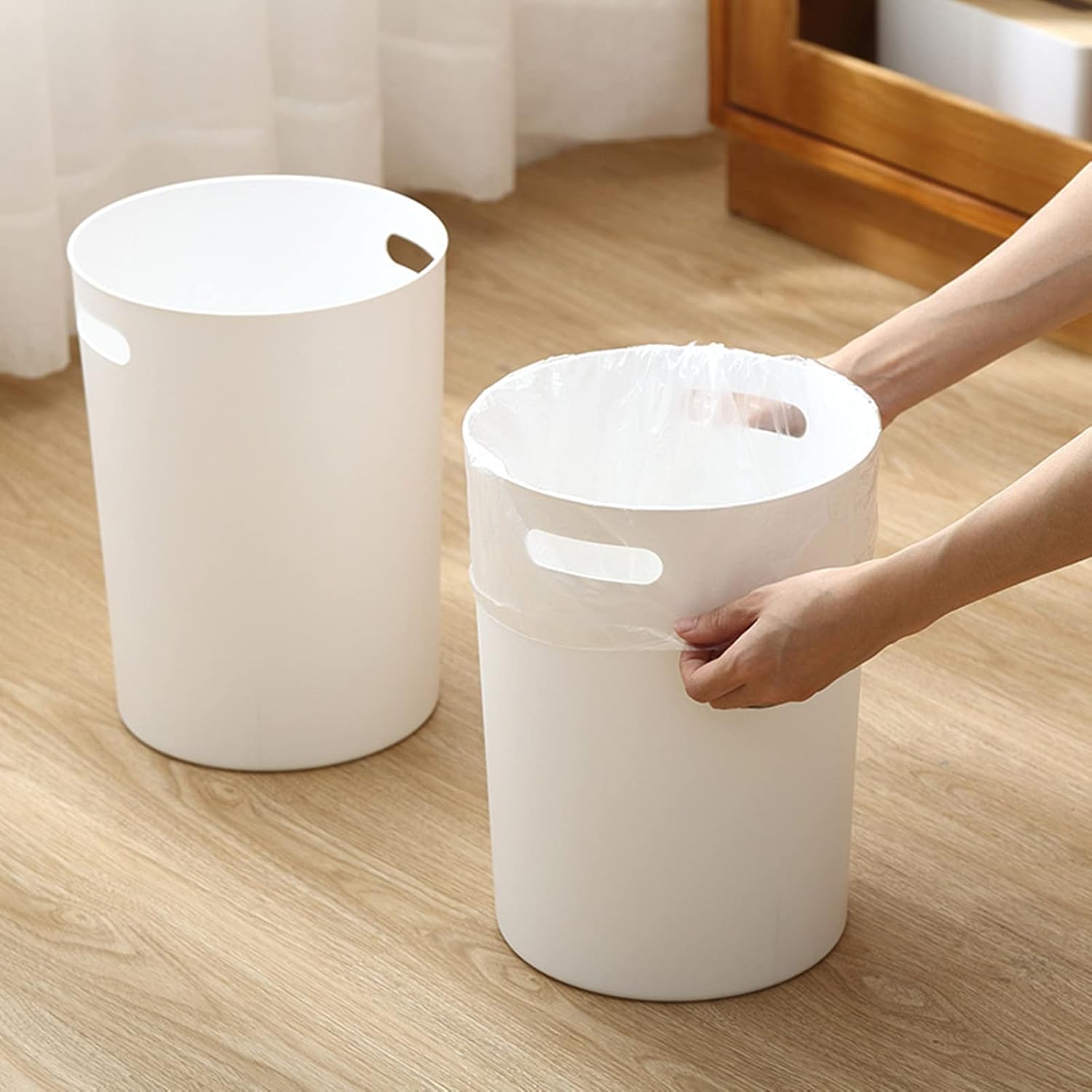 Lyellfe 6 Pack Small Trash Can 15 Gallon Round Wastebasket with Handles