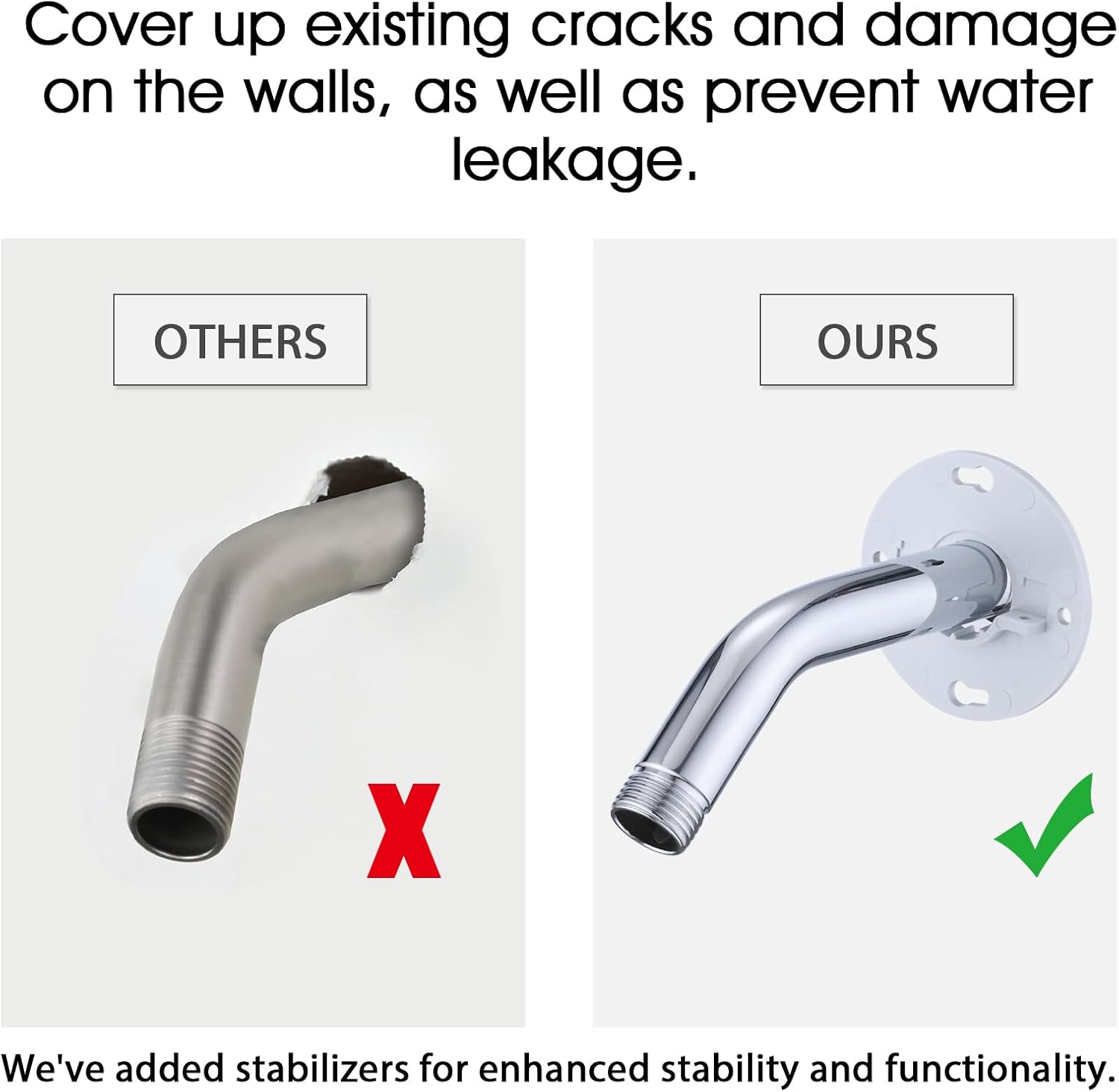 RAINREVIVE 6 Inch Chrome Shower Arm with Flange and Stabilizer Bracket