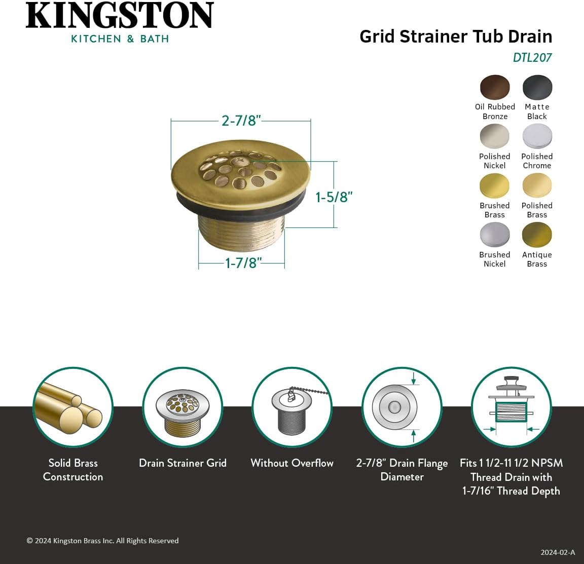 Kingston Brass DTL203 Tub Drain Strainer Grid