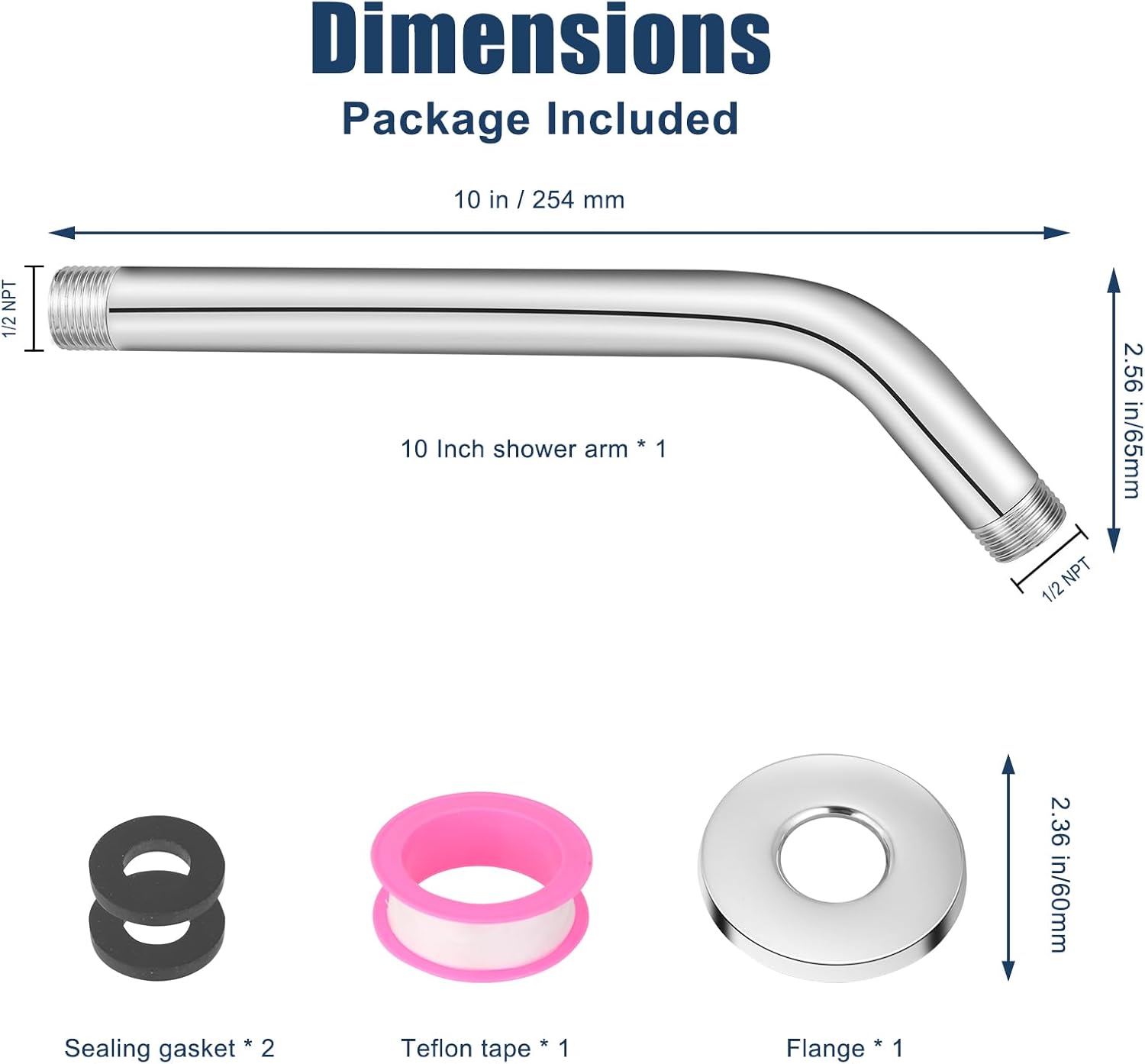 10 Inch Chrome Shower Arm with Flange - Durable Wall Mount Replacement