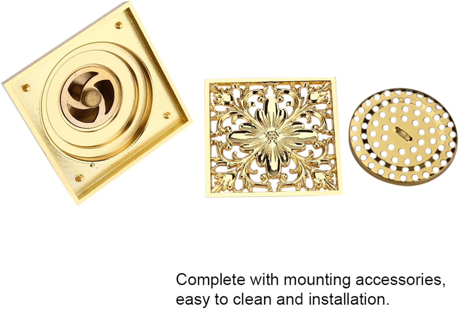 Topyond Brass Square Shower Drain with Antique Design