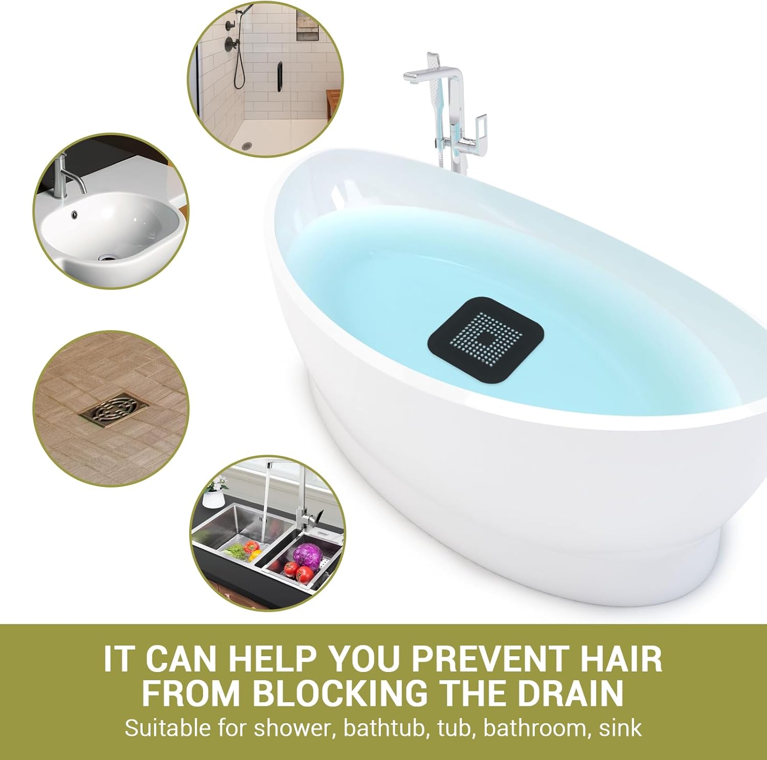 Flasidu 2-Pack Black Drain Hair Catcher for Sink and Shower
