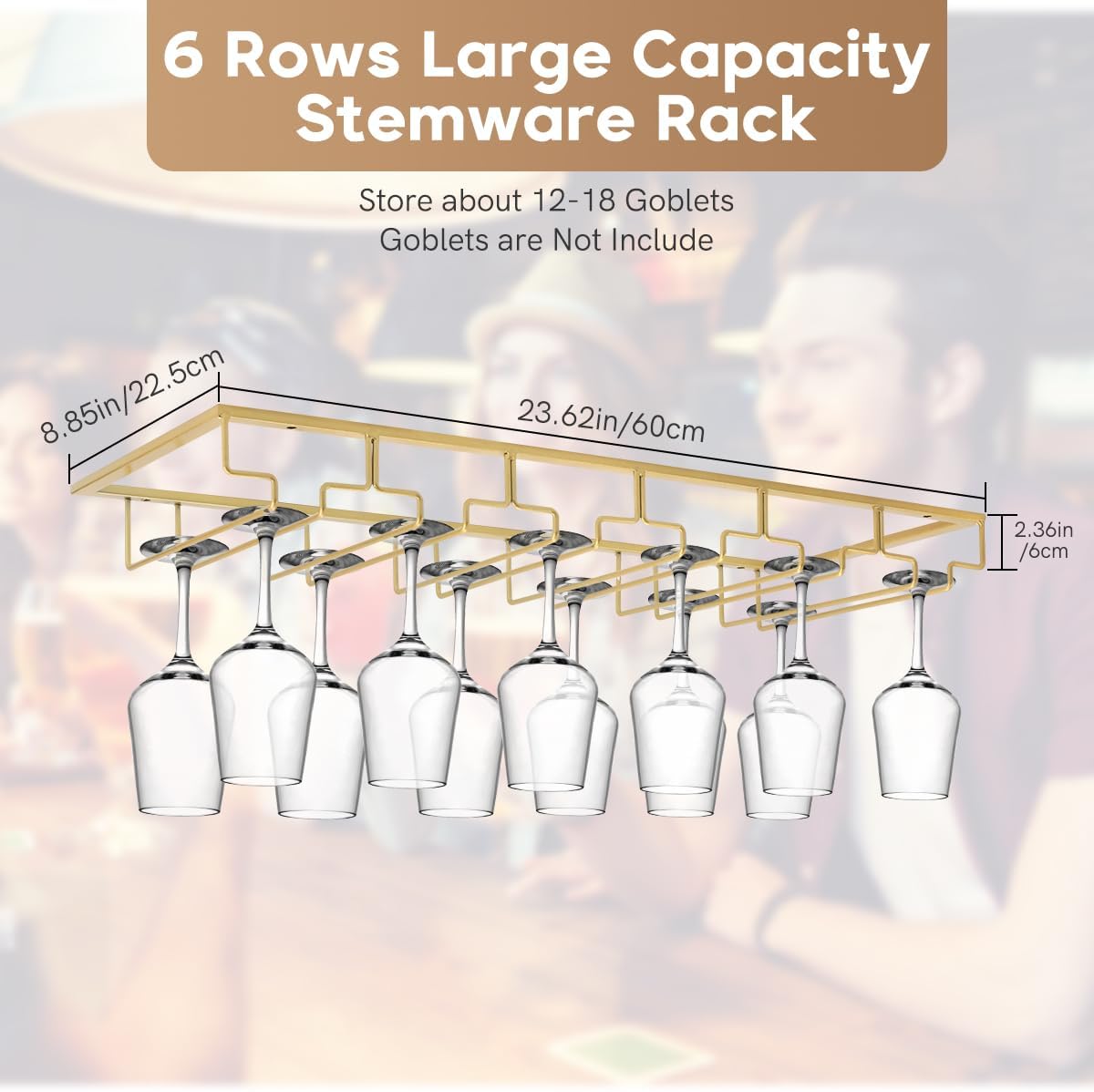 Xverycan 6 Row Wine Glass Rack Under Cabinet