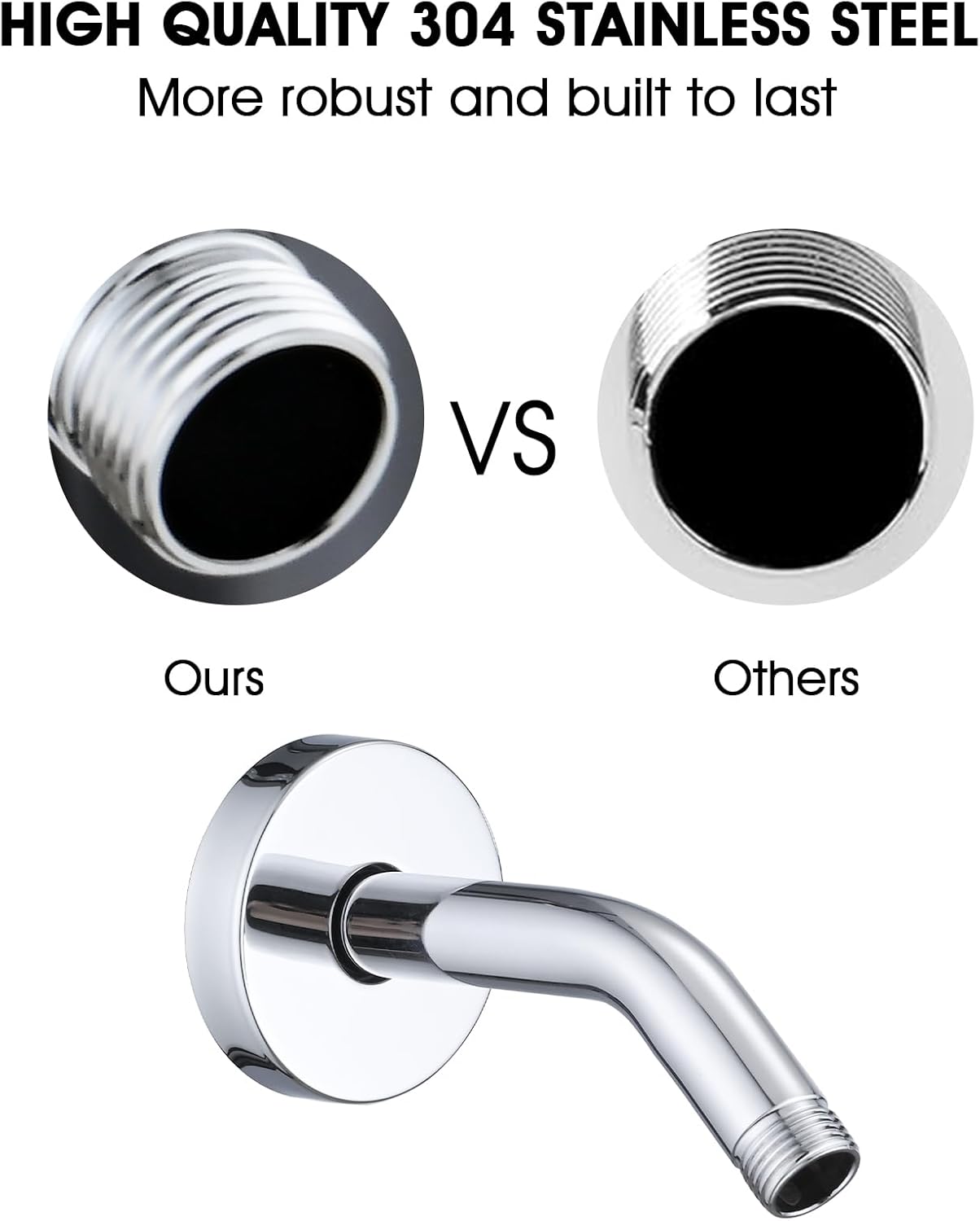 RAINREVIVE 6 Inch Chrome Shower Arm with Flange and Stabilizer Bracket