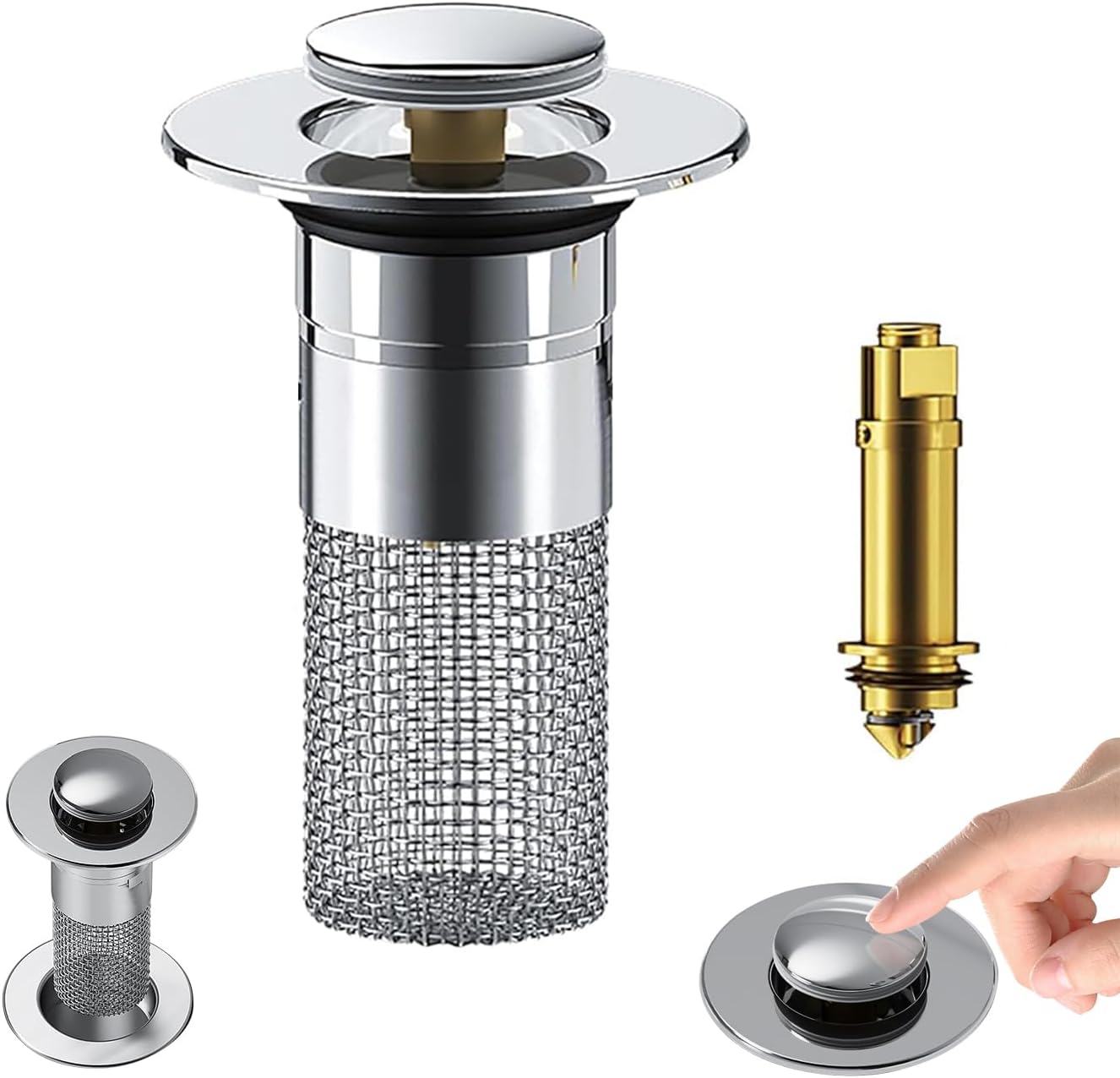 Zehhe Pop Up Sink Drain Strainer with Stainless Steel Basket
