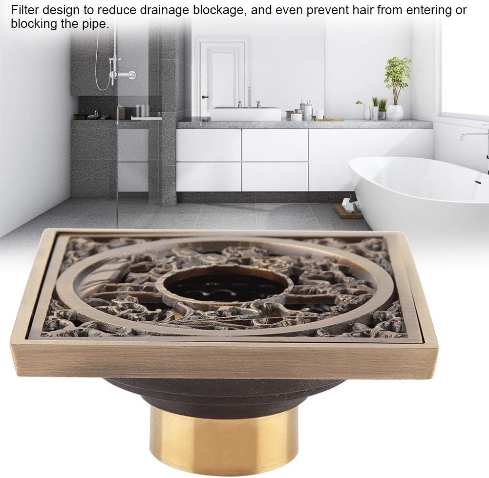 Tomotato Square Drain Strainer Cover 10cm Antique Brass Bathroom Floor Drain