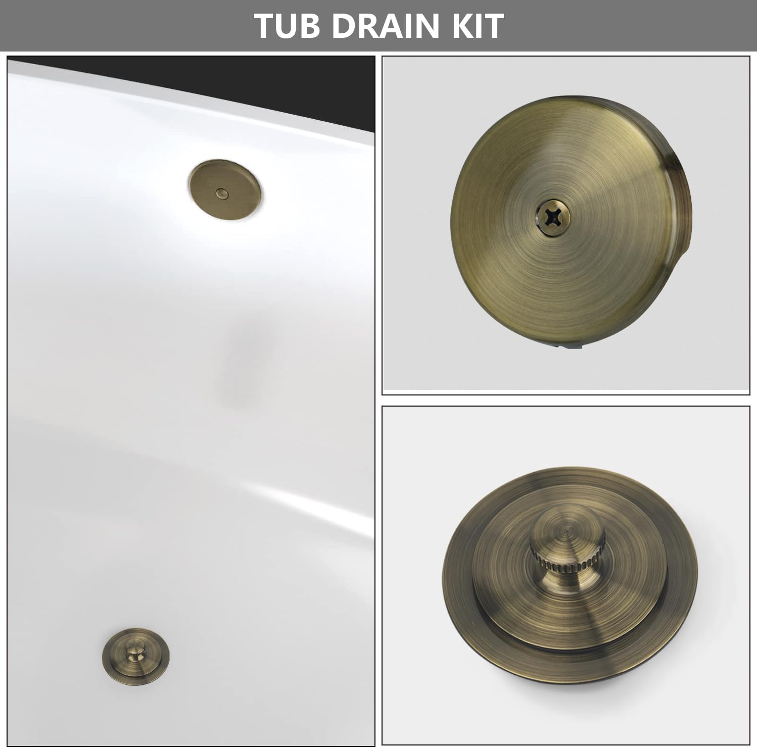 Uni-Green Antique Brass Tub Drain Kit with Hair Catcher