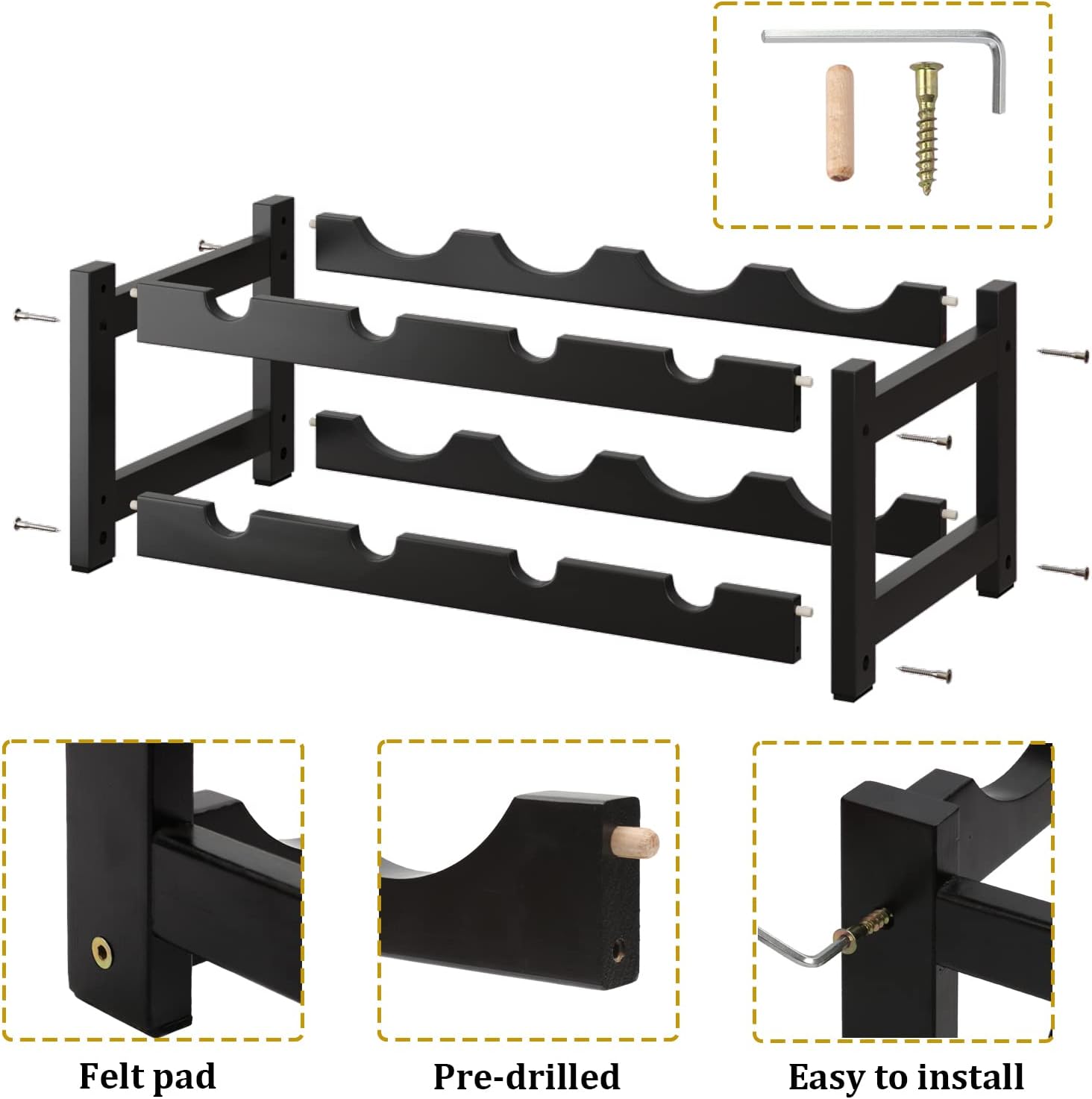 BAMEOS 8-Bottle Freestanding Bamboo Wine Rack