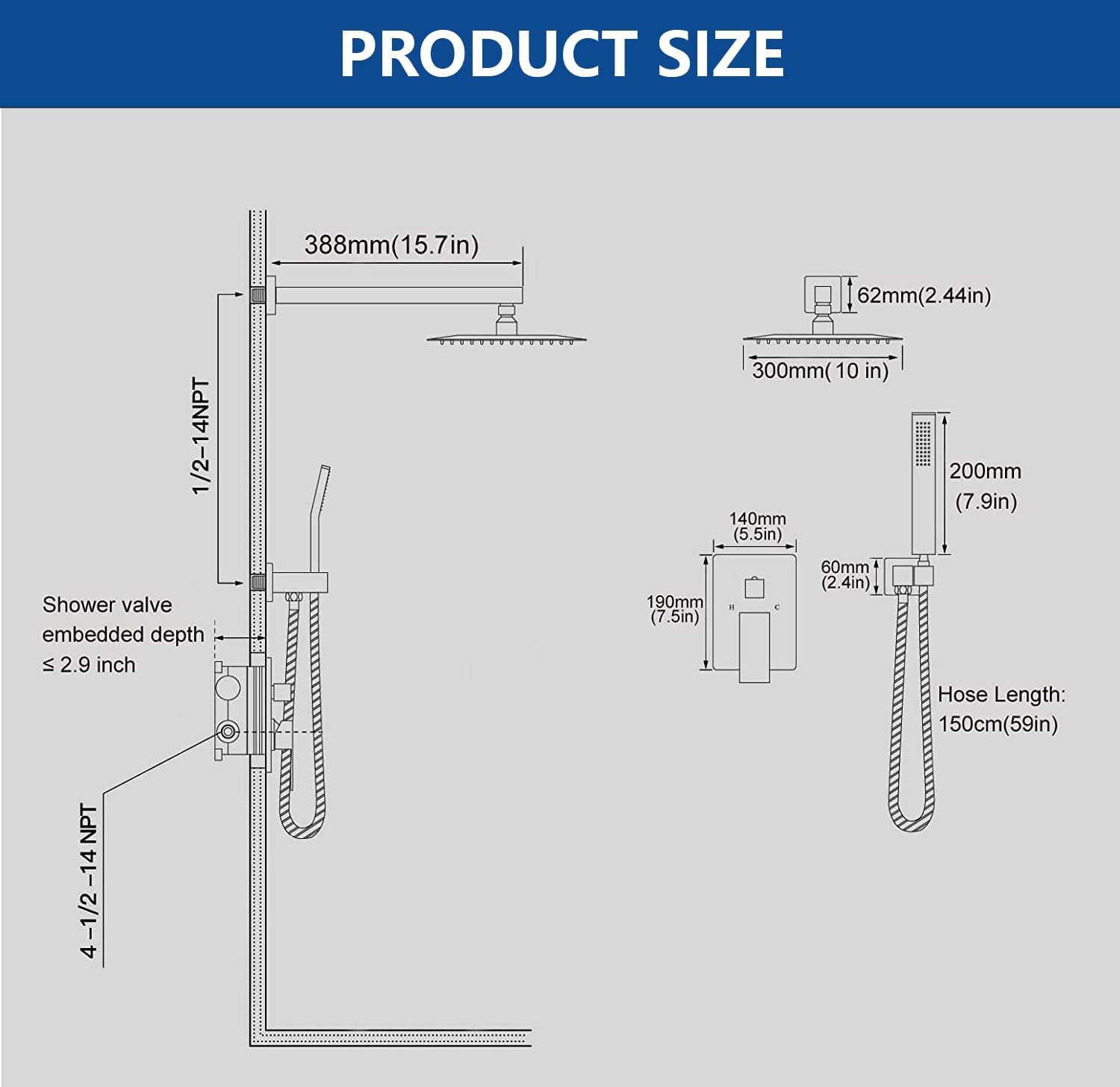 10 Inch Brushed Gold Rain Shower Set with High Pressure Handheld
