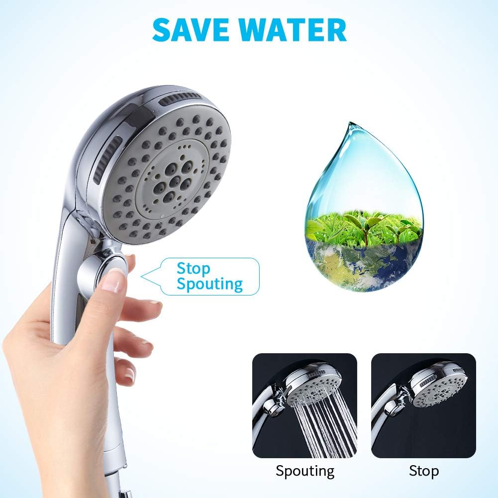 DOILIESE High Pressure 6-Setting Handheld Shower Head with Pause Spa Mode
