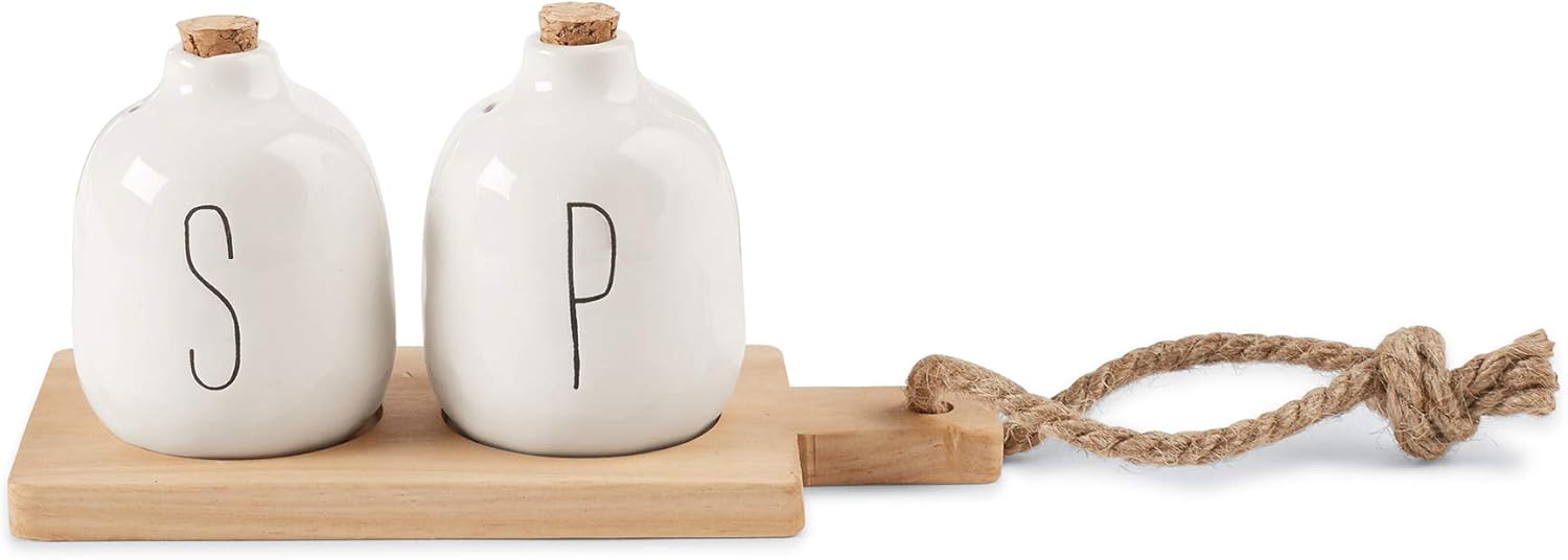 Mud Pie Bistro Basic Ceramic Salt Pepper Shaker Set with Board