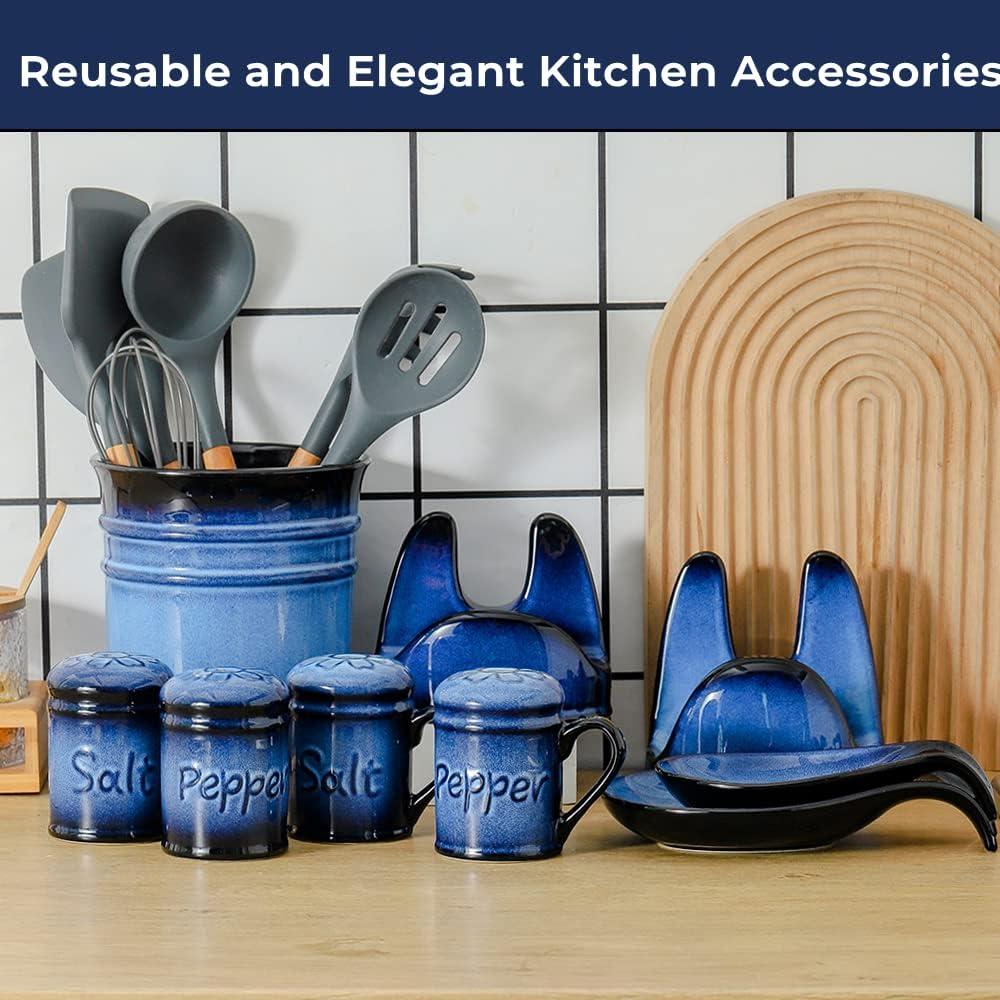 Nihow Ceramic Salt Pepper Shaker Set - 26 Inch Black Blue Set of 2