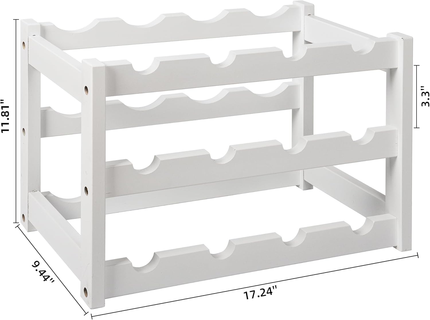 VASMIA Bamboo Wine Rack 12 Bottles 3-Tier White