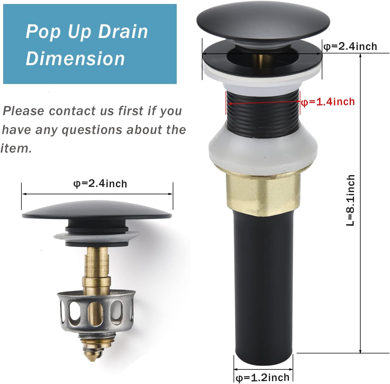 Rockgoya Matte Black Pop Up Drain Stopper