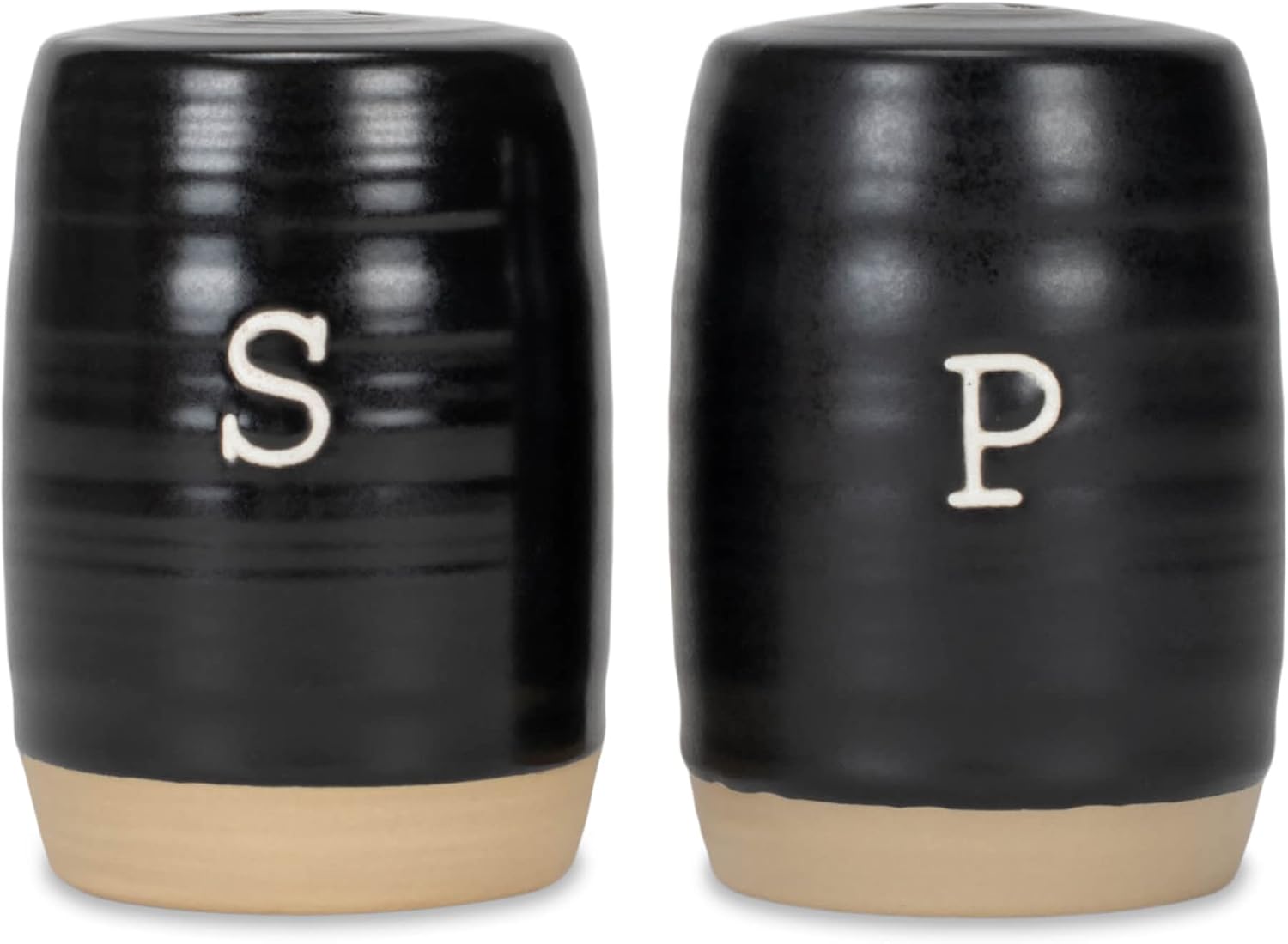 Nat Jules Raw Bottom Black Ceramic Salt Pepper Shaker Set