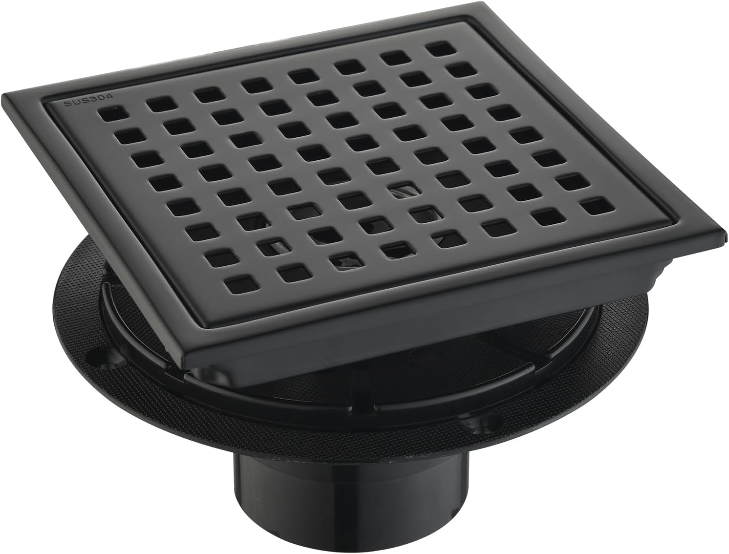 6 Inch Square Shower Drain with Hair Strainer and Flange