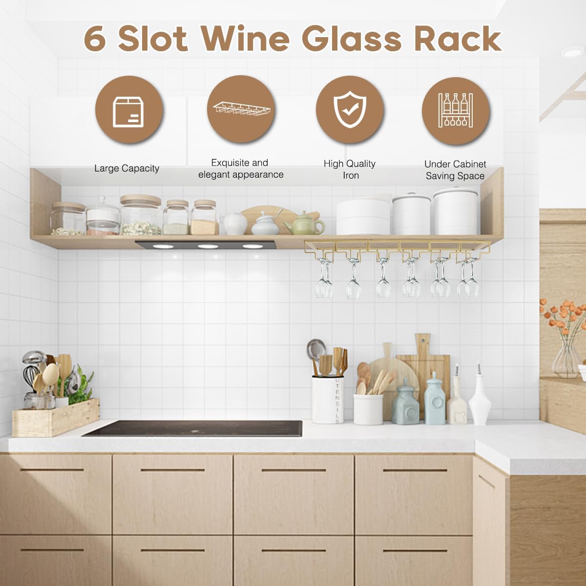 Xverycan 6 Row Wine Glass Rack Under Cabinet