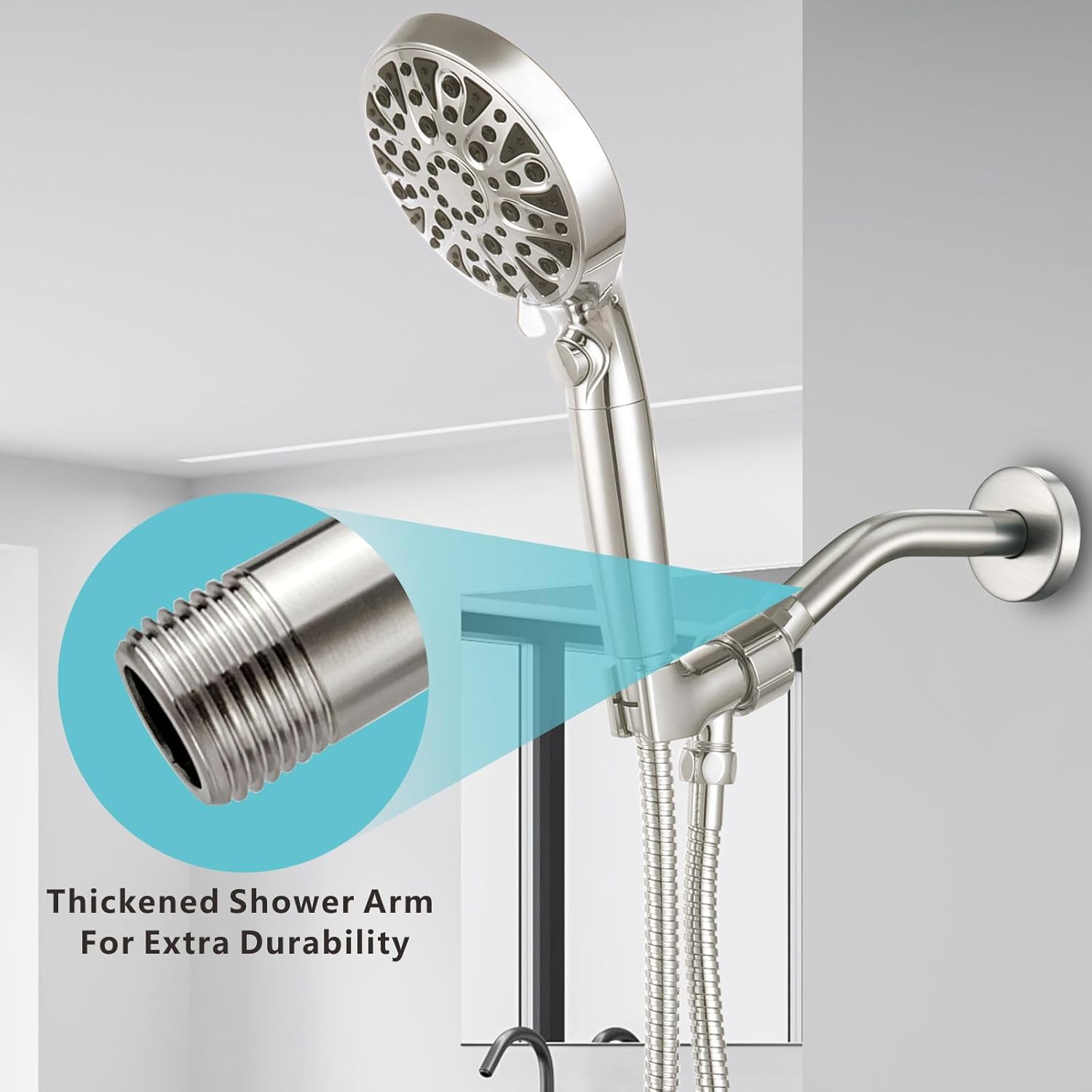 Nuodan 6 Inch Shower Arm with Flange Brushed Nickel