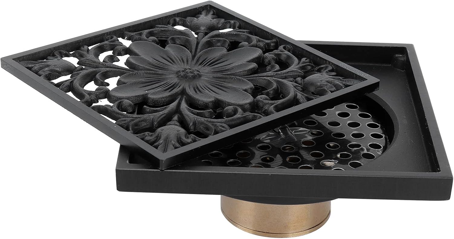Hapivida Antique Black Square Floor Drain with Strainer