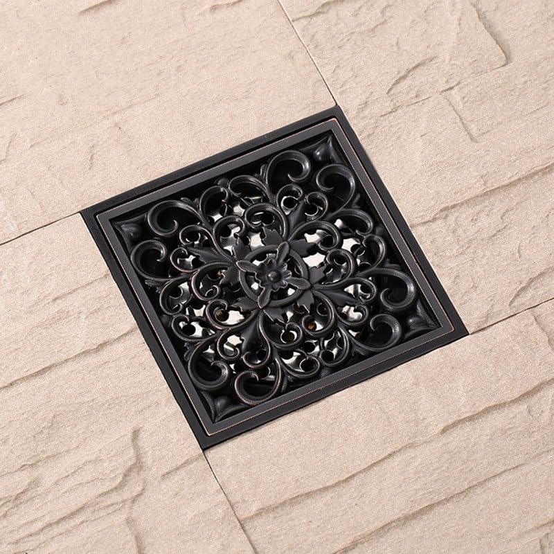 Flower Carved Art Square Bathroom Floor Drain 4 Antique Brass