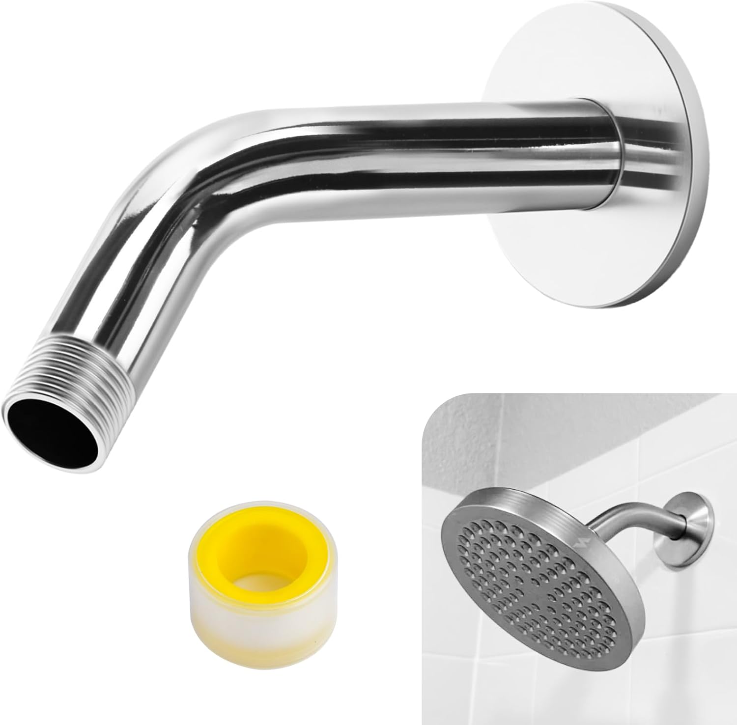 AccEncyc 6 Inch Stainless Steel Shower Arm Flange Mount