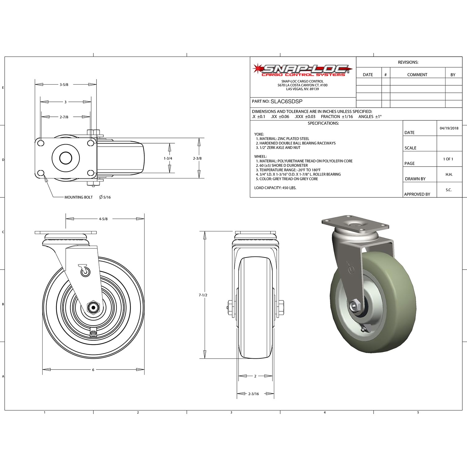 Snap-Loc 6 Caster Wheels for Dolly Carts