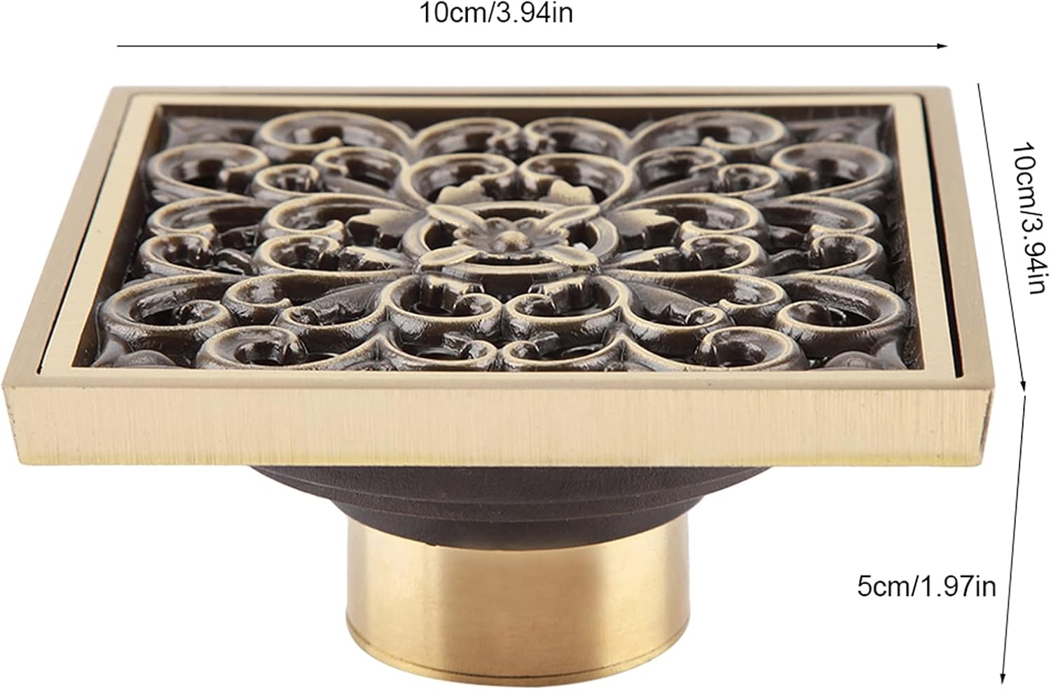 39 Inch Square Shower Drain in Antique Brass