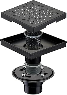 Matte Black 6 Inch Square Shower Drain with Flange
