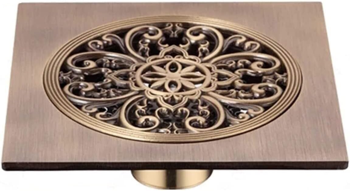 Antique Brass 6 Inch Floor Drain with Quadrato Pattern