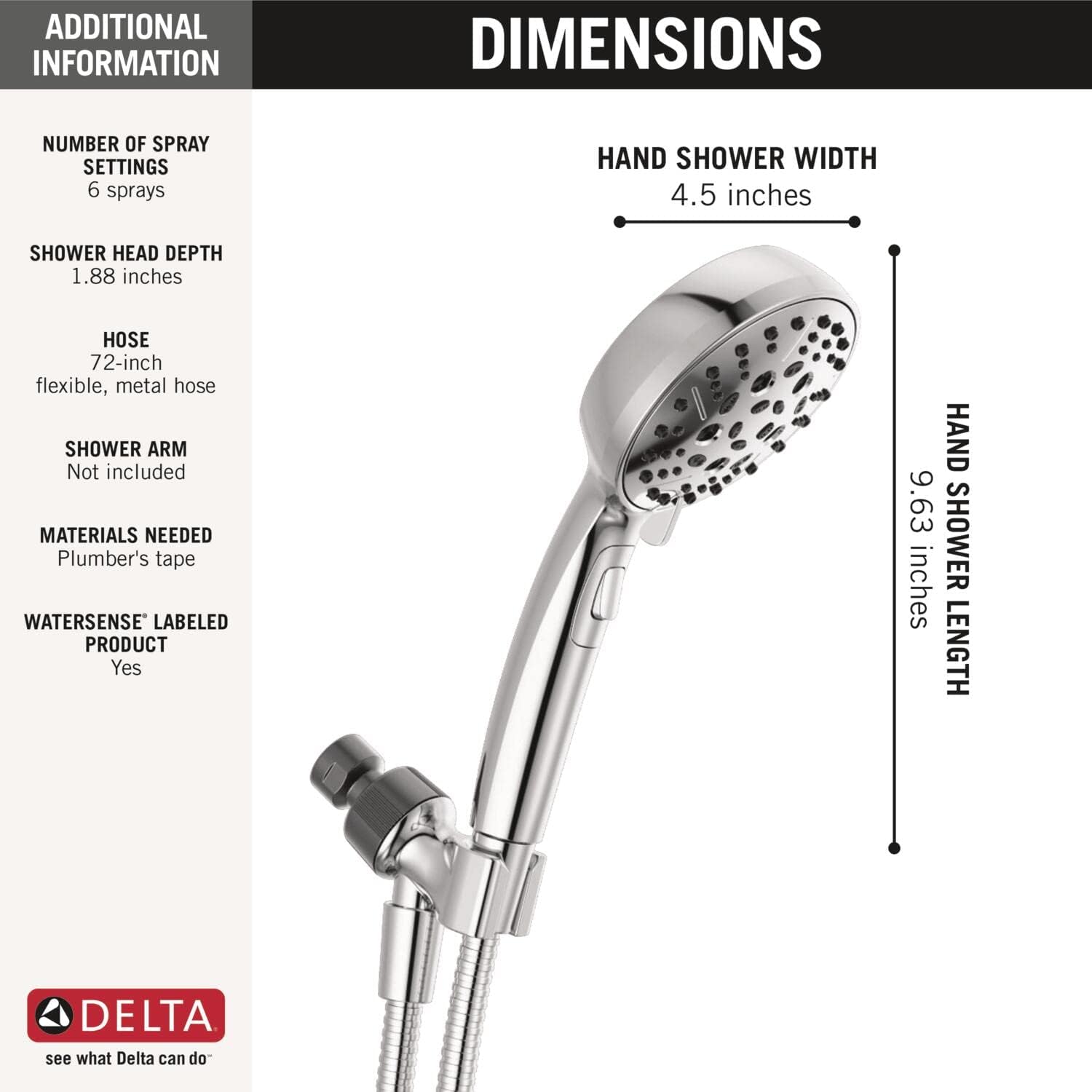 Delta H2Okinetic 6-Setting Handheld Shower Head Chrome 75536