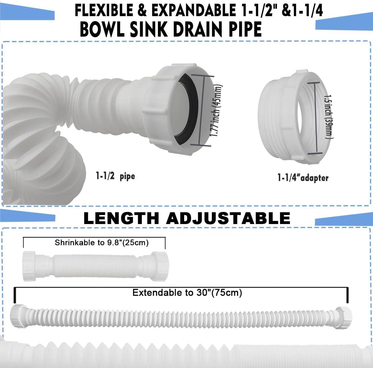 TGEOND Flexible 1-12 P-Trap 30 Inch White