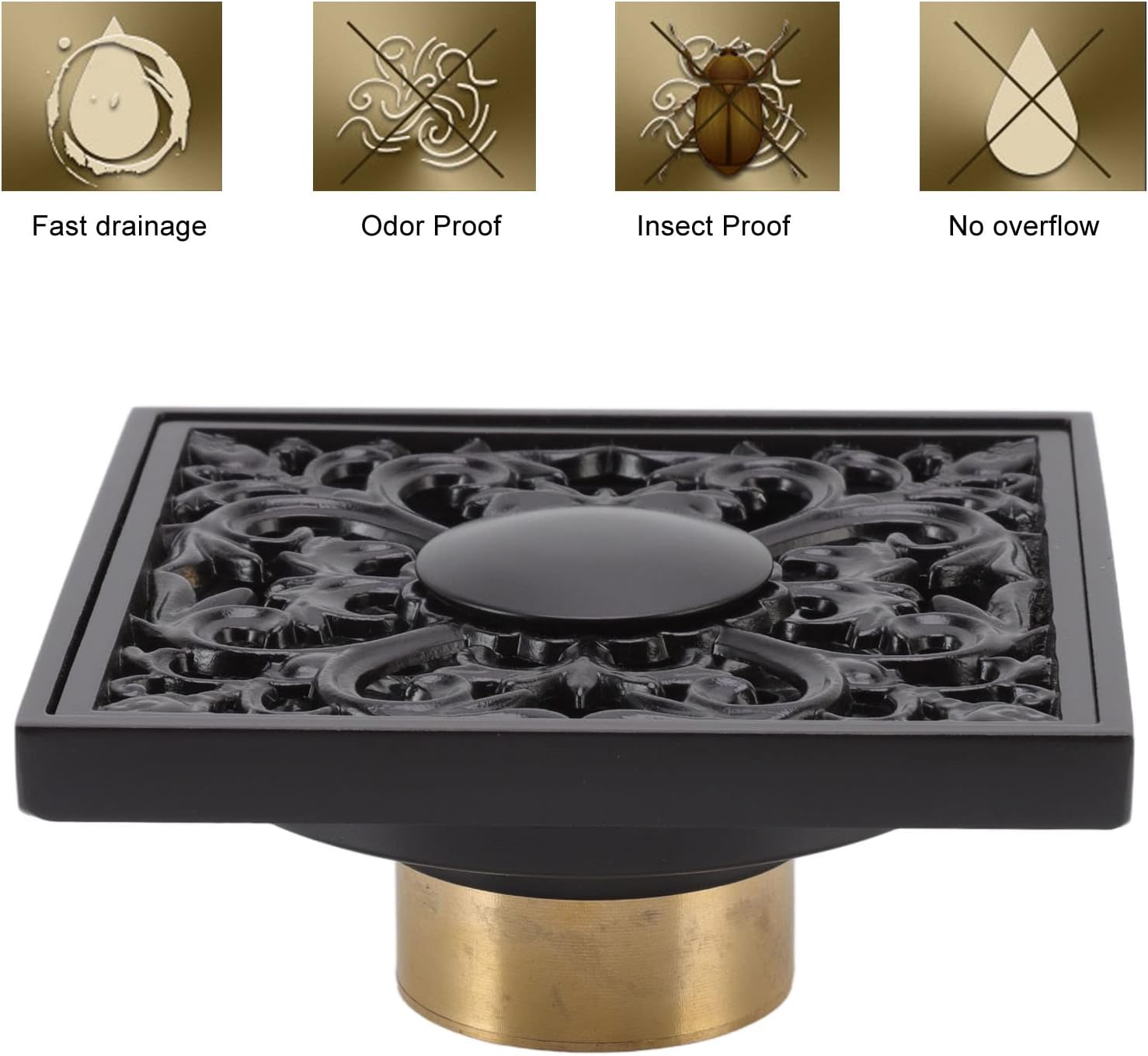 4x4 Inch Square Shower Floor Drain in Antique Style