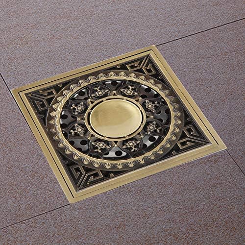 Yosoo Antique Brass Shower Floor Drain with Flower Carving
