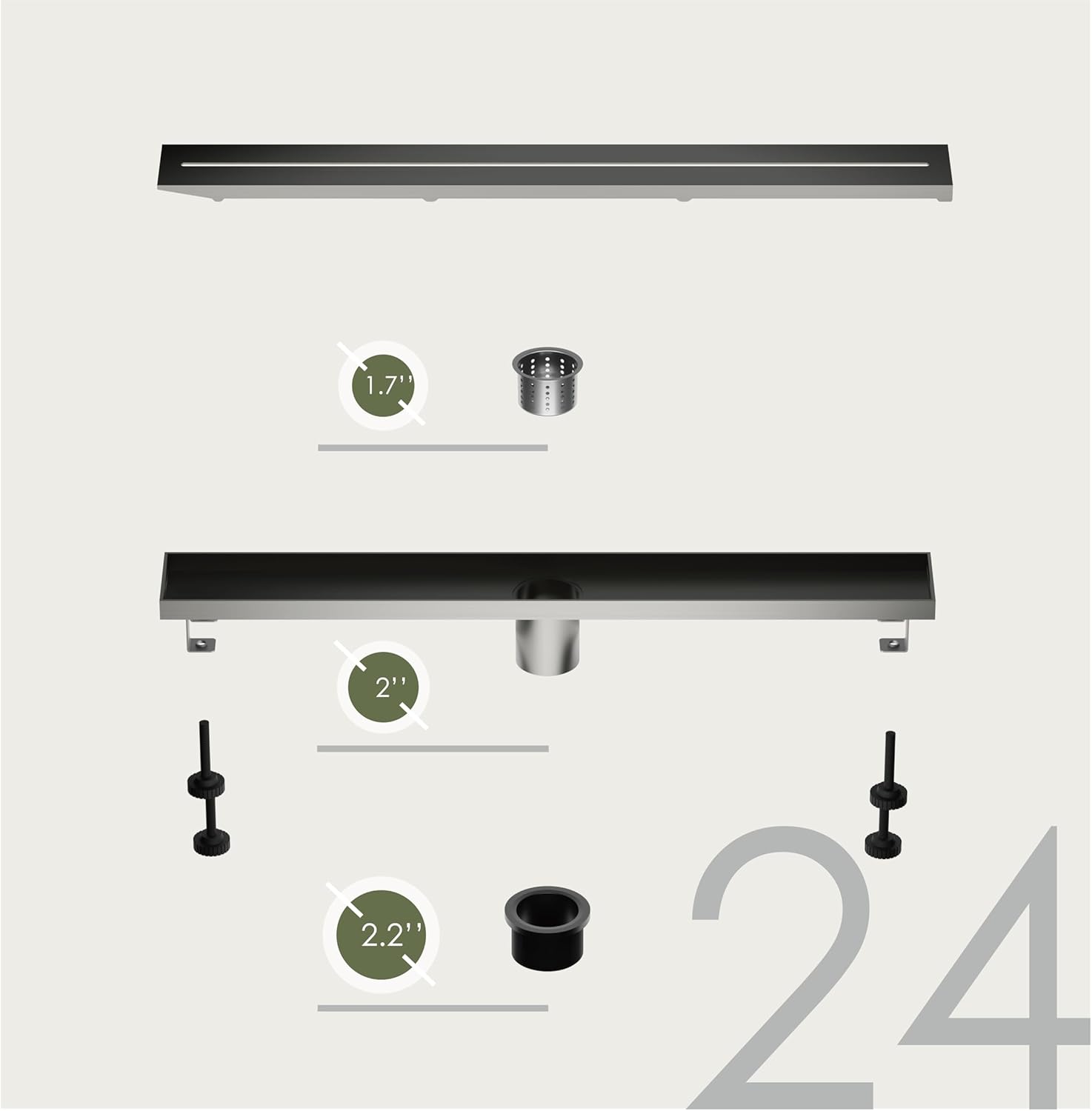 Sunrosa 24 Inch Linear Shower Drain with PVD Coating