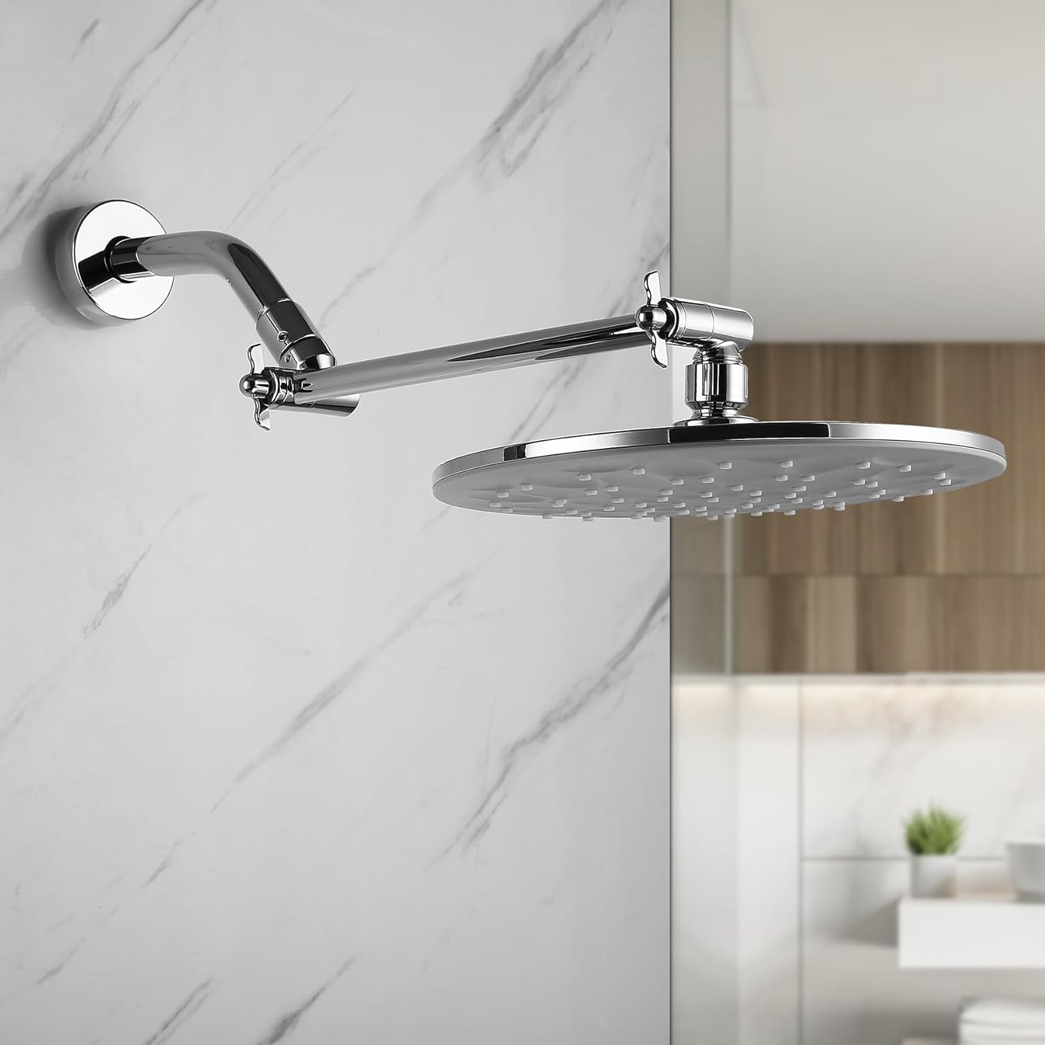Pichrain Chrome Shower Head Extender - 10 Inch Adjustable Rain Shower Arm