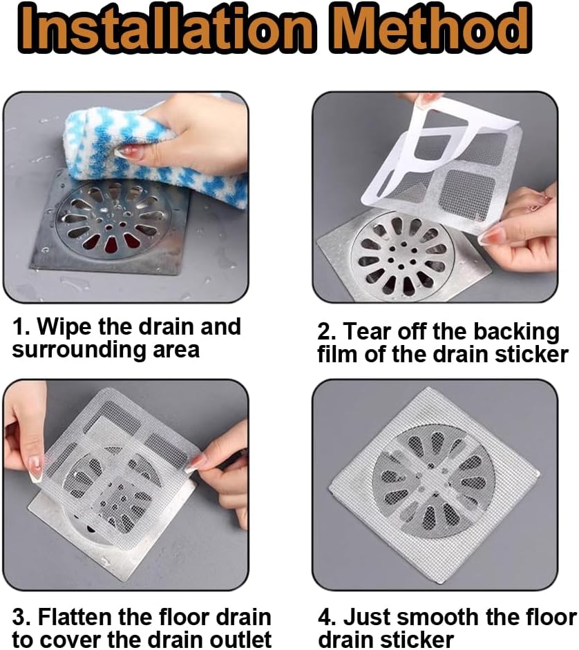 Zengerent 50Pc Drain Hair Catcher Mesh Stickers for Bathroom Bathtub Kitchen
