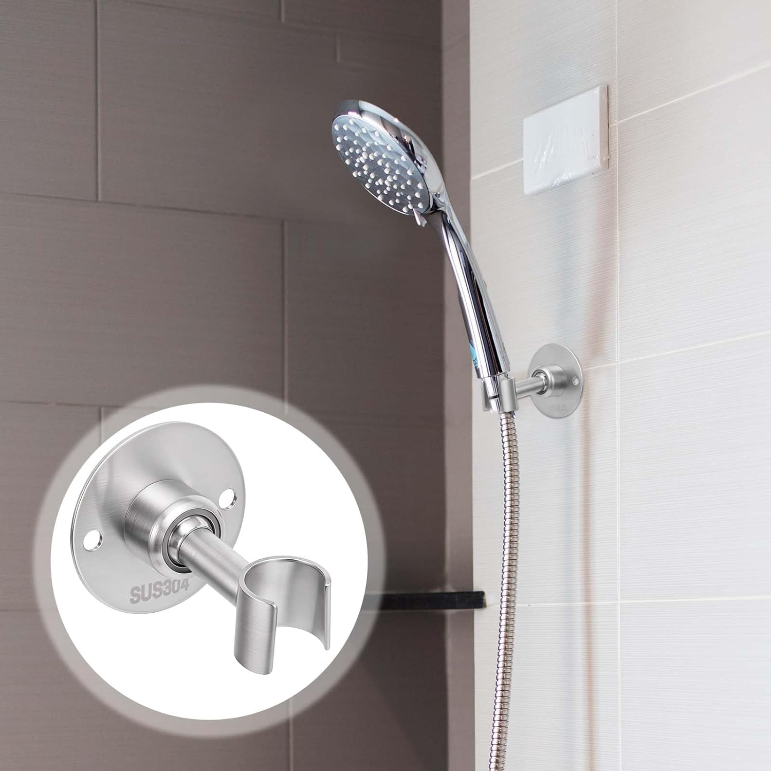 360 Degree Adjustable Stainless Steel Shower Head Holder Wall Mount