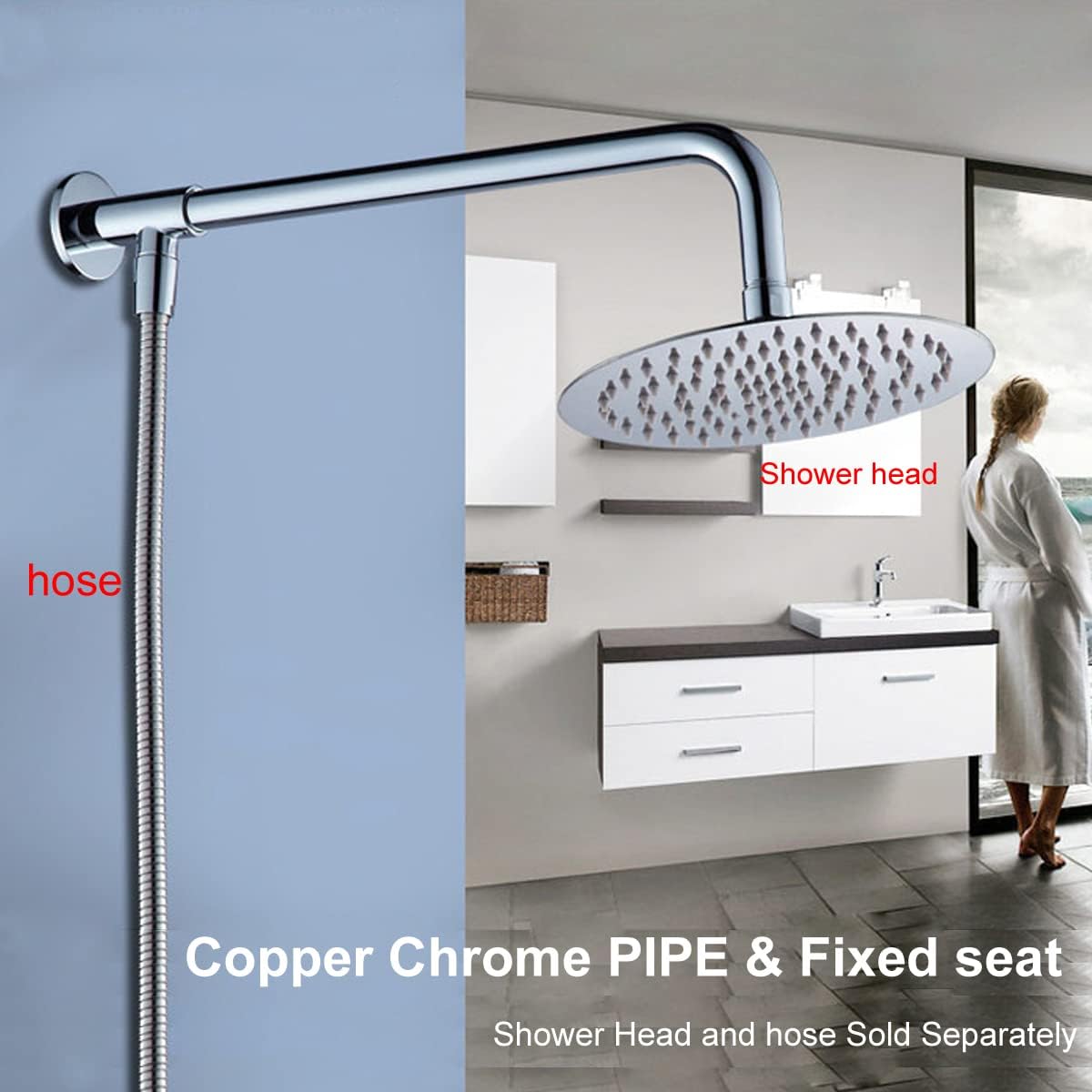 Chrome Copper Shower Arm 16 Inches Right Angle Wall Mount
