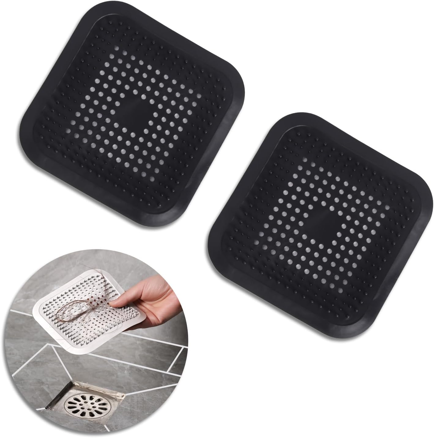 Flasidu 2-Pack Black Drain Hair Catcher for Sink and Shower