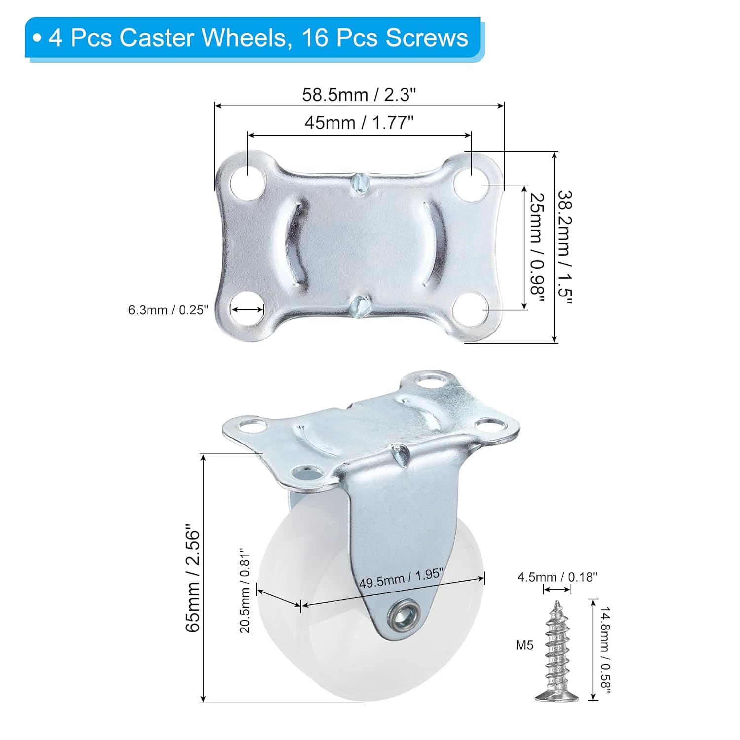 PATIKIL 2 Silent Rigid Caster Wheels 4 Pack for Furniture