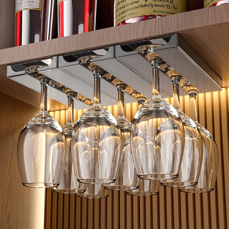 Wine Glass Holder 4 Pack - Gray Under Cabinet Kitchen Rack