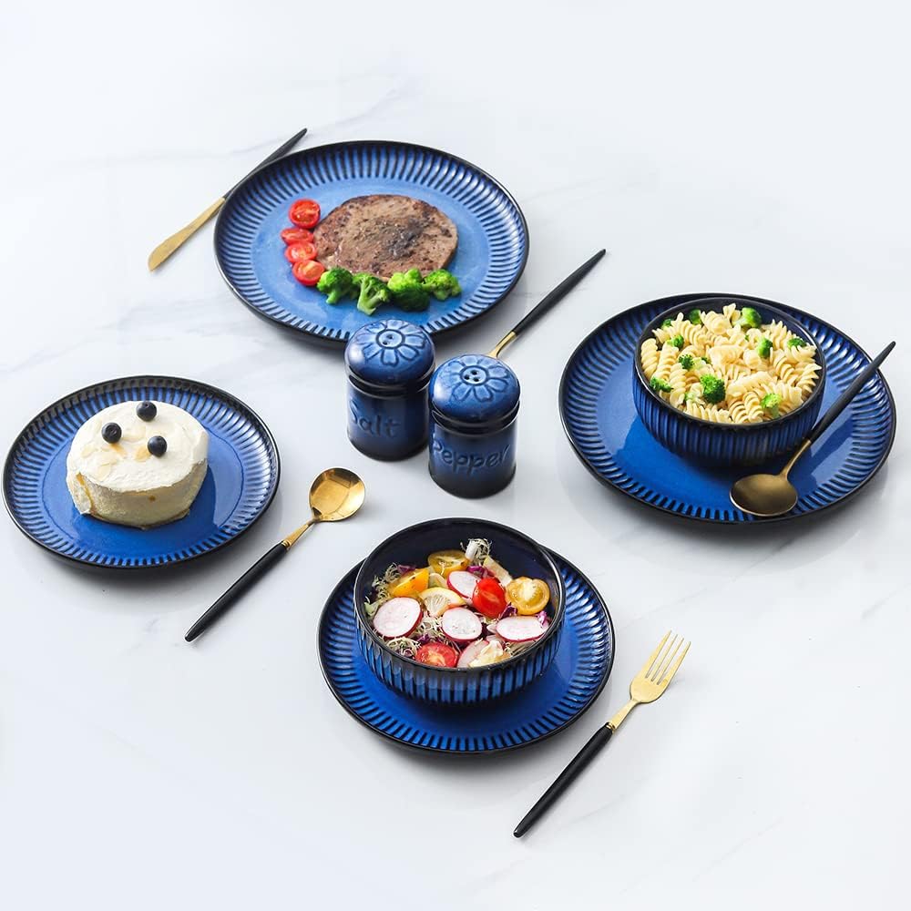 Nihow Ceramic Salt Pepper Shaker Set - 26 Inch Black Blue Set of 2