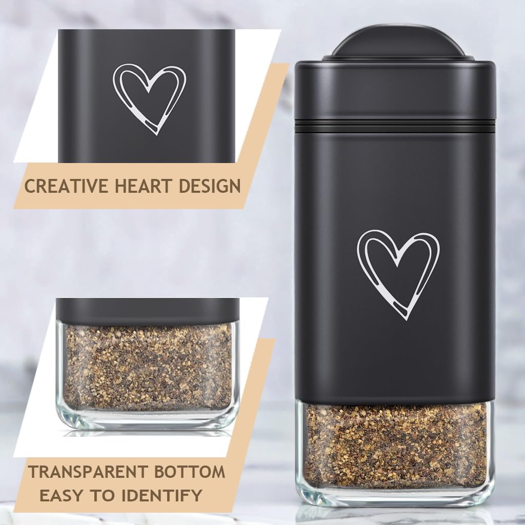 Salt Pepper Shakers Set Stainless Steel Glass Moisture-Proof Heart Design