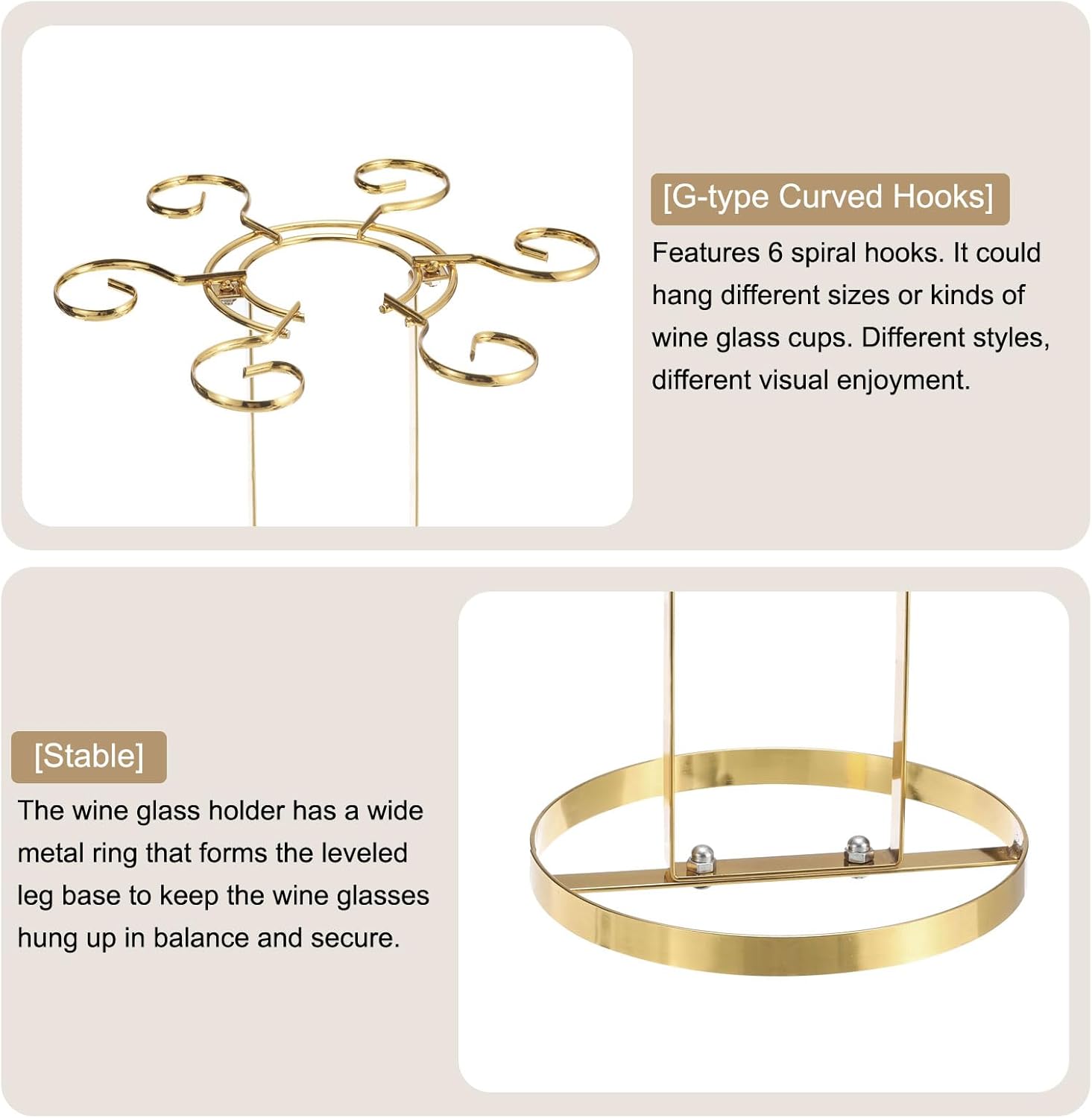 Stylish Gold Wine Glass Holder with 6 Hooks