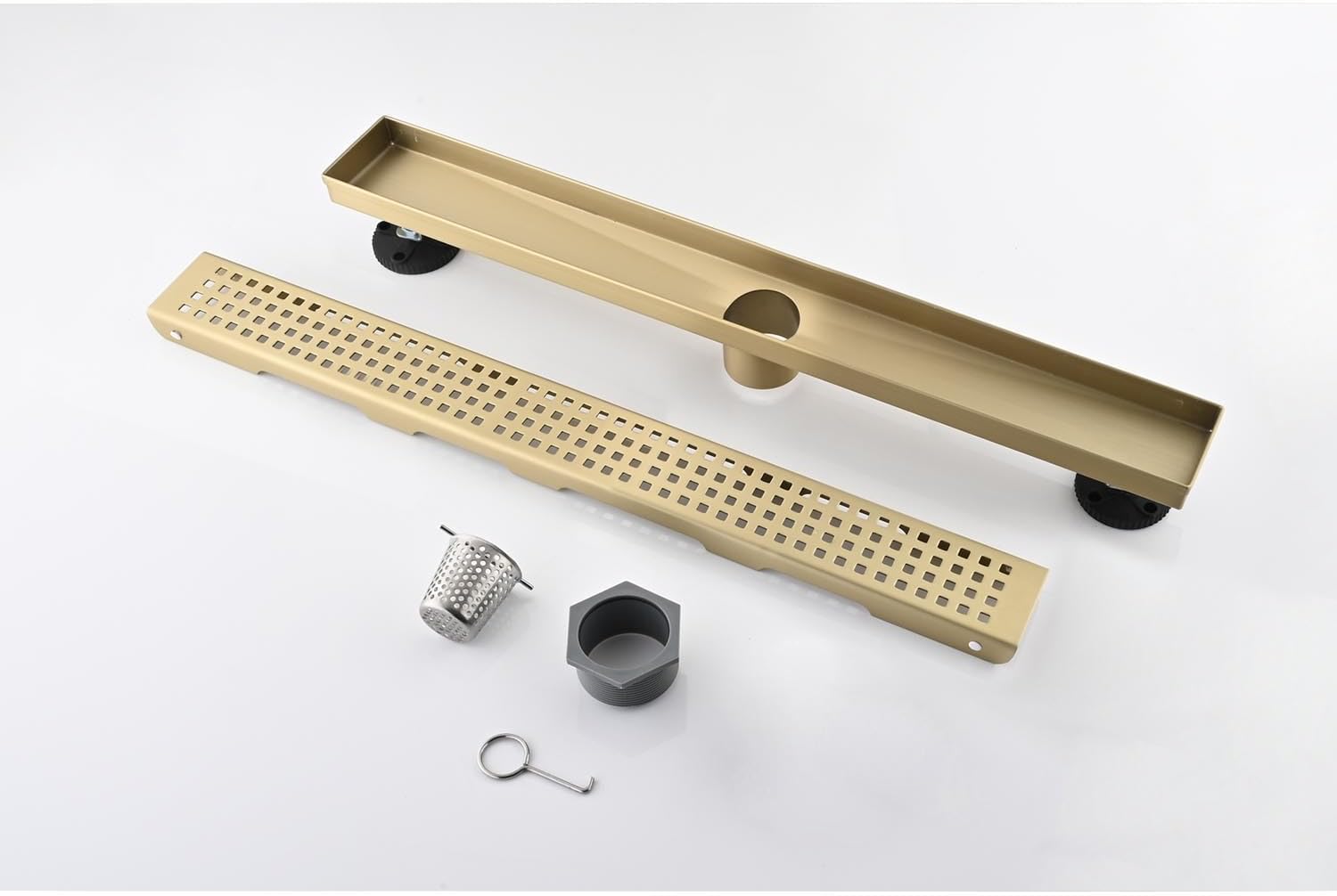 Effective Linear Shower Drain with Removable Grate Brushed Gold Finish